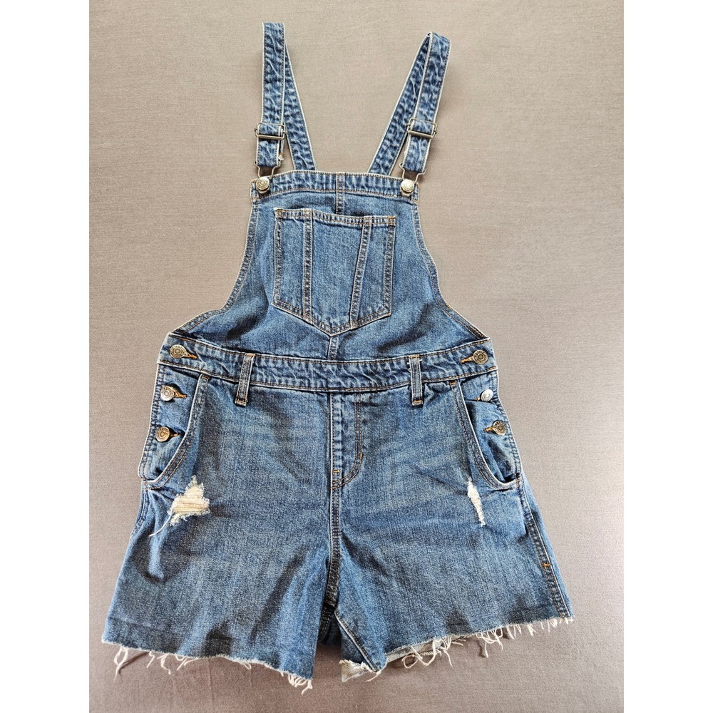 Old Navy Womens Medium Wash Distressed Denim Shortalls Raw Hem Size S